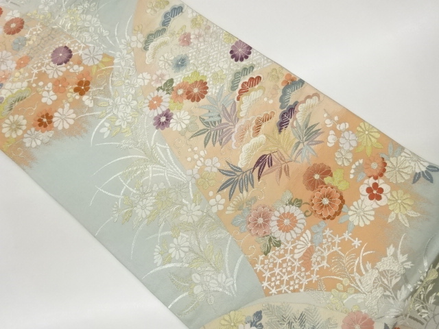 松竹梅に草花模様織出し袋帯